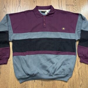 Vintage 90s Rugby Polo Shirt Striped Crest Embroidered Men's XL Acrylic Y2K